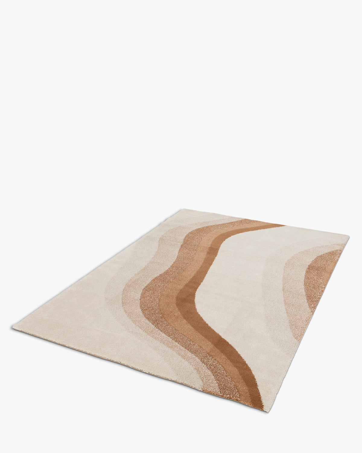 tapis de salon Levante petit format écru à bandes dégradées caramel - vue de trois quarts