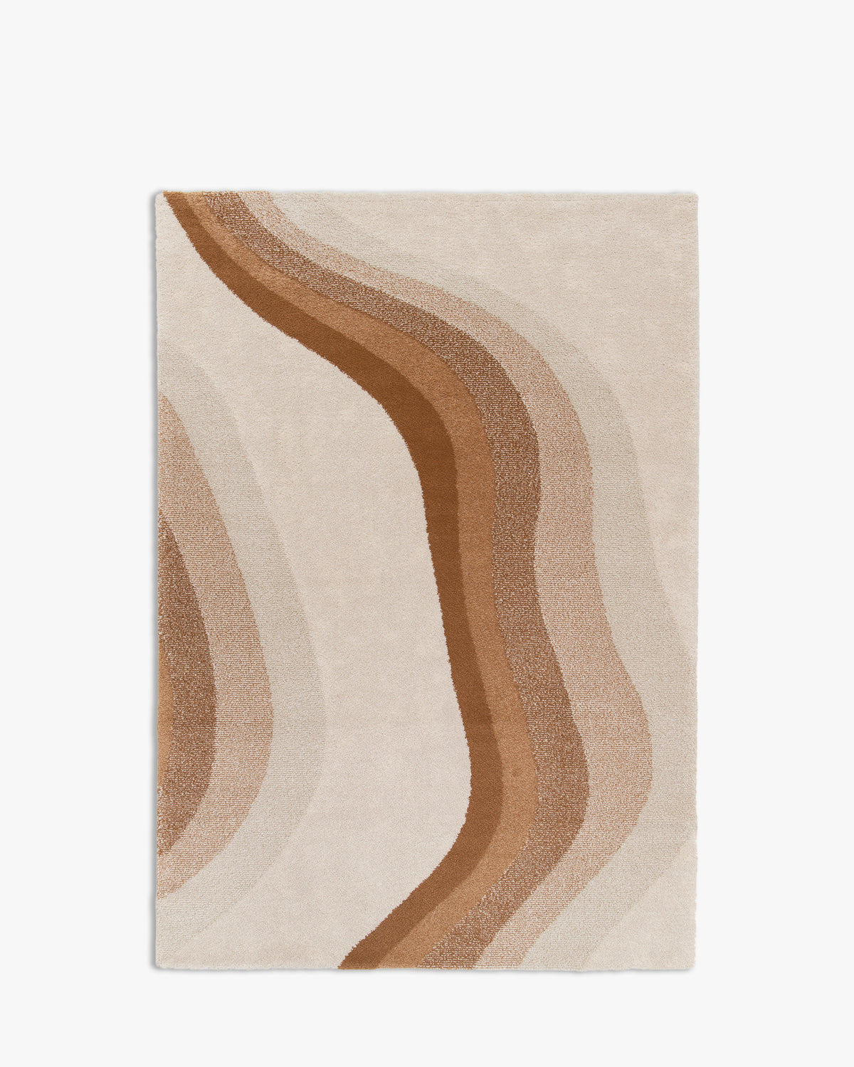 tapis de salon Levante écru à grande vague dégradée caramel et sable - vu de dessus