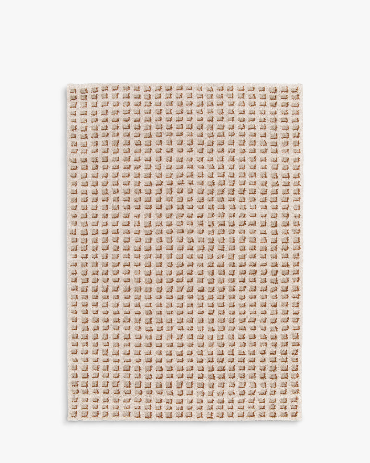 tapis de salon Weave petit format écru à fin quadrillage de points caramel - vu de dessus