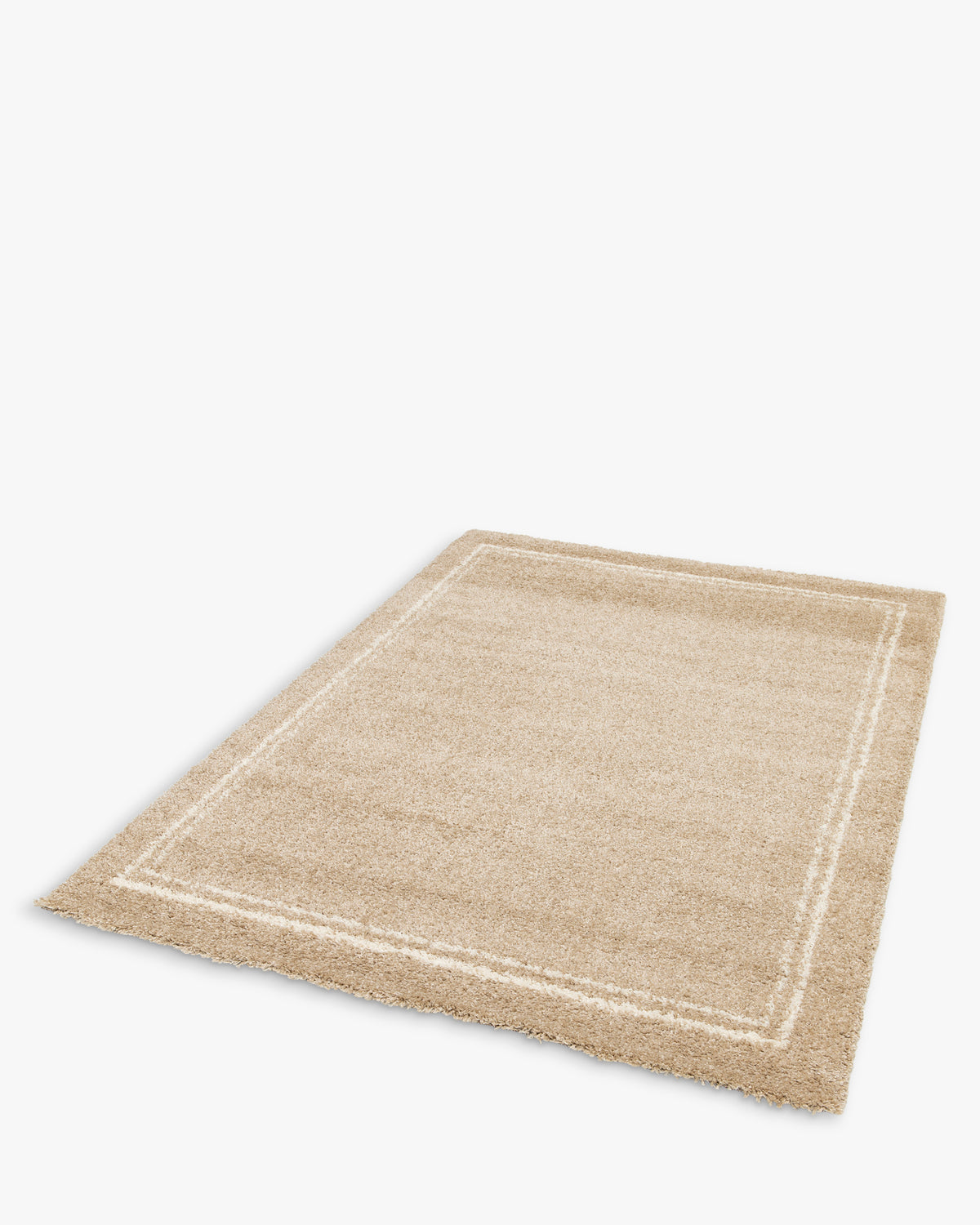 tapis de salon Estero rectangulaire beige à double bordure écrue - vue de trois quarts