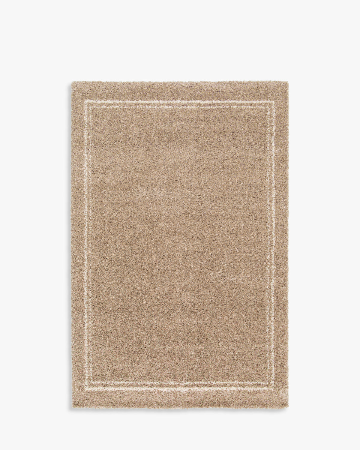 tapis de salon Estero beige sable à double liseré écru en encadrement - vu de dessus