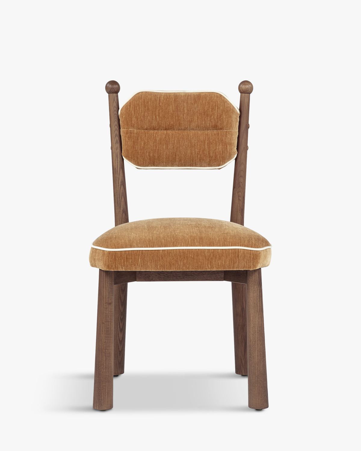 Chaise Anna - NV GALLERY - velours chenillé camel doré et bois teinté noyer - vue de face
