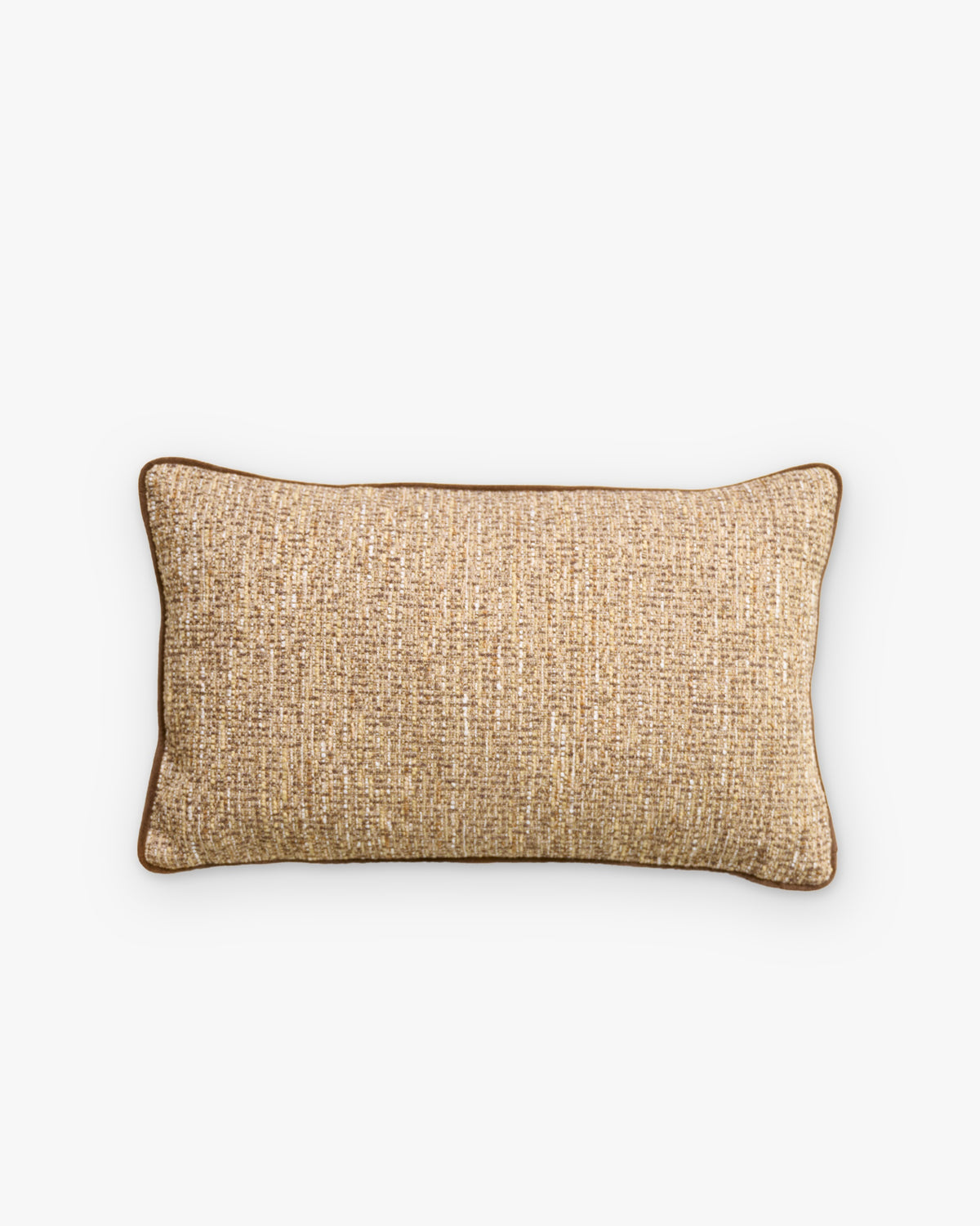 coussin rectangulaire LODGE en tweed beige et marron à passepoil marron, vu de dessus